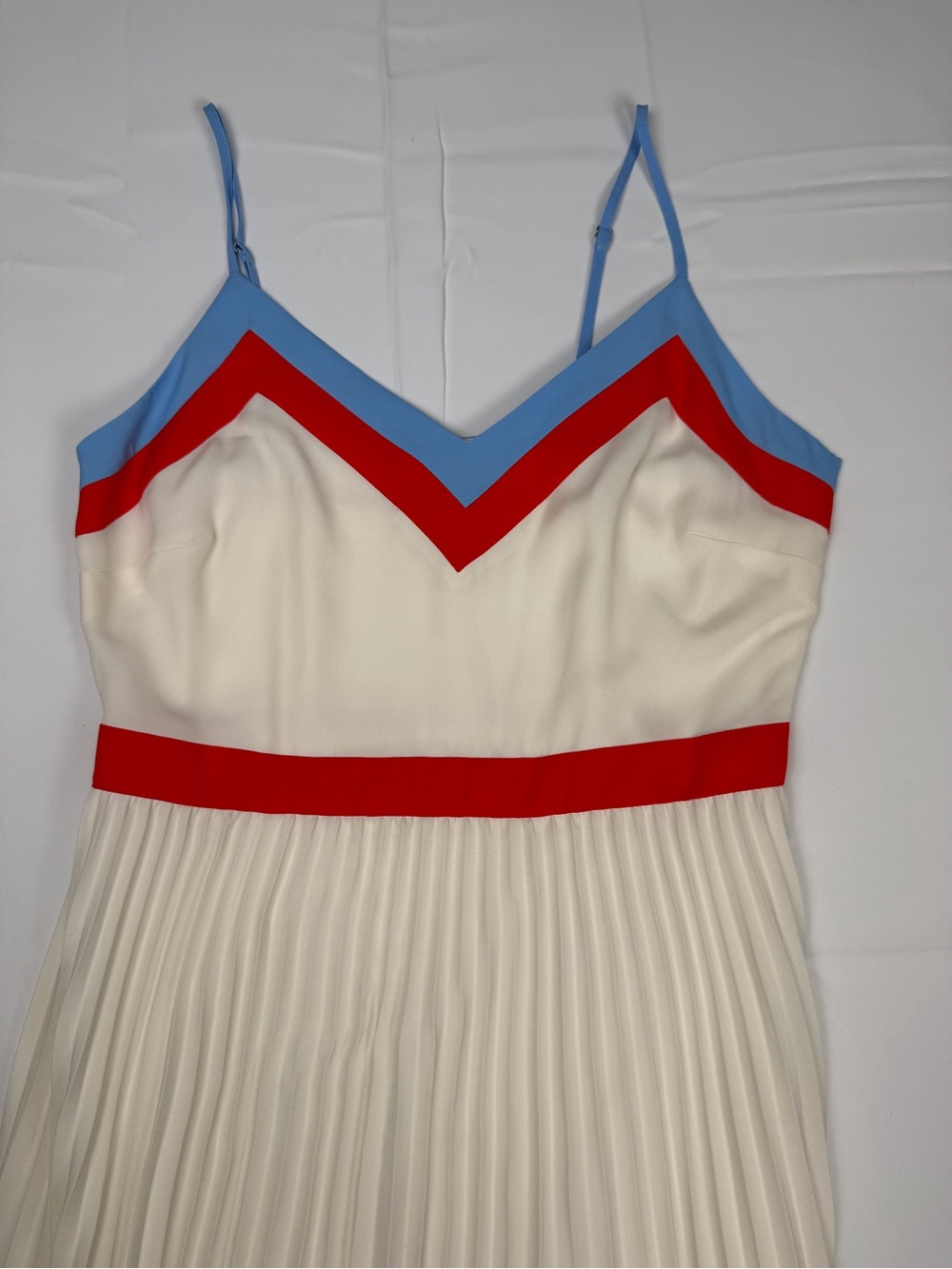 Banana Republic White Pleated Summer Midi Dress with Red & Light Blue Trim-4 - Picture 10 of 16
